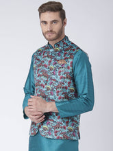 Load image into Gallery viewer, Men Multicoloured Printed Nehru Jacket With Pocket Square