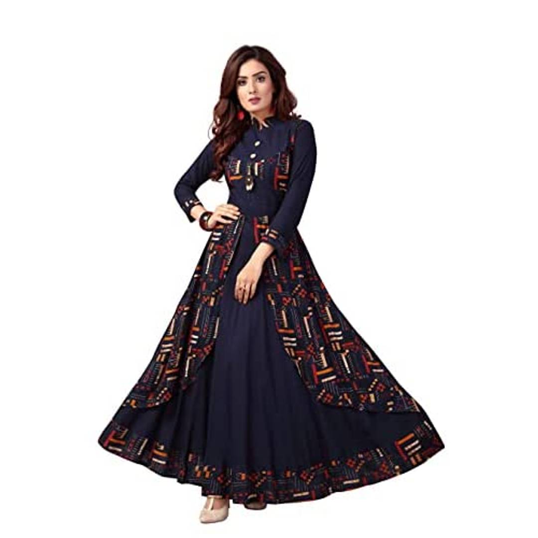 Women's A-line, 3/4th Sleeves Fully Stitched Plain Printed Kurta ...