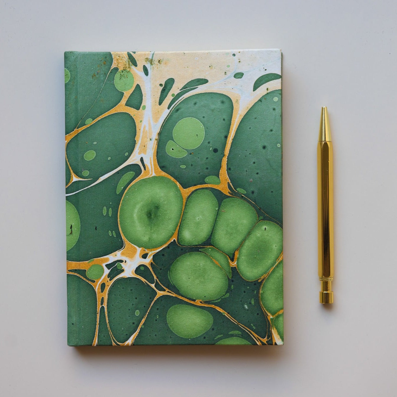 Image of Handmade Marbled Paper Diary - Green