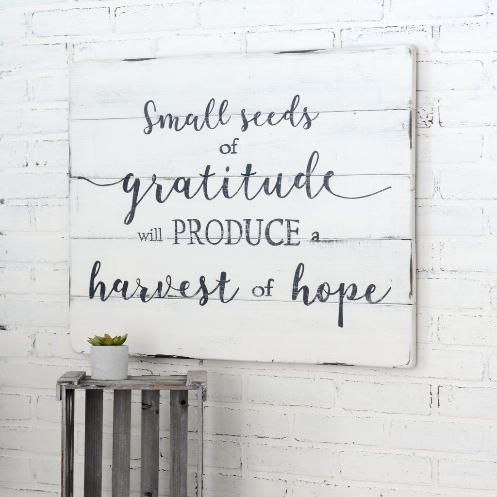 Seeds of gratitude reclaimed wood sign