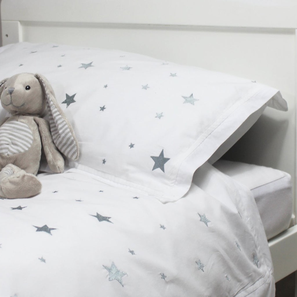 grey duvet cover with white stars