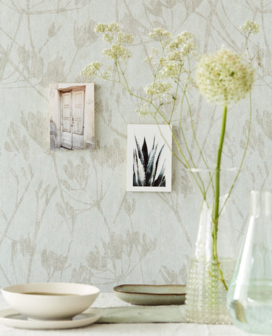 Eijfinger bloemen behang met mintgroen