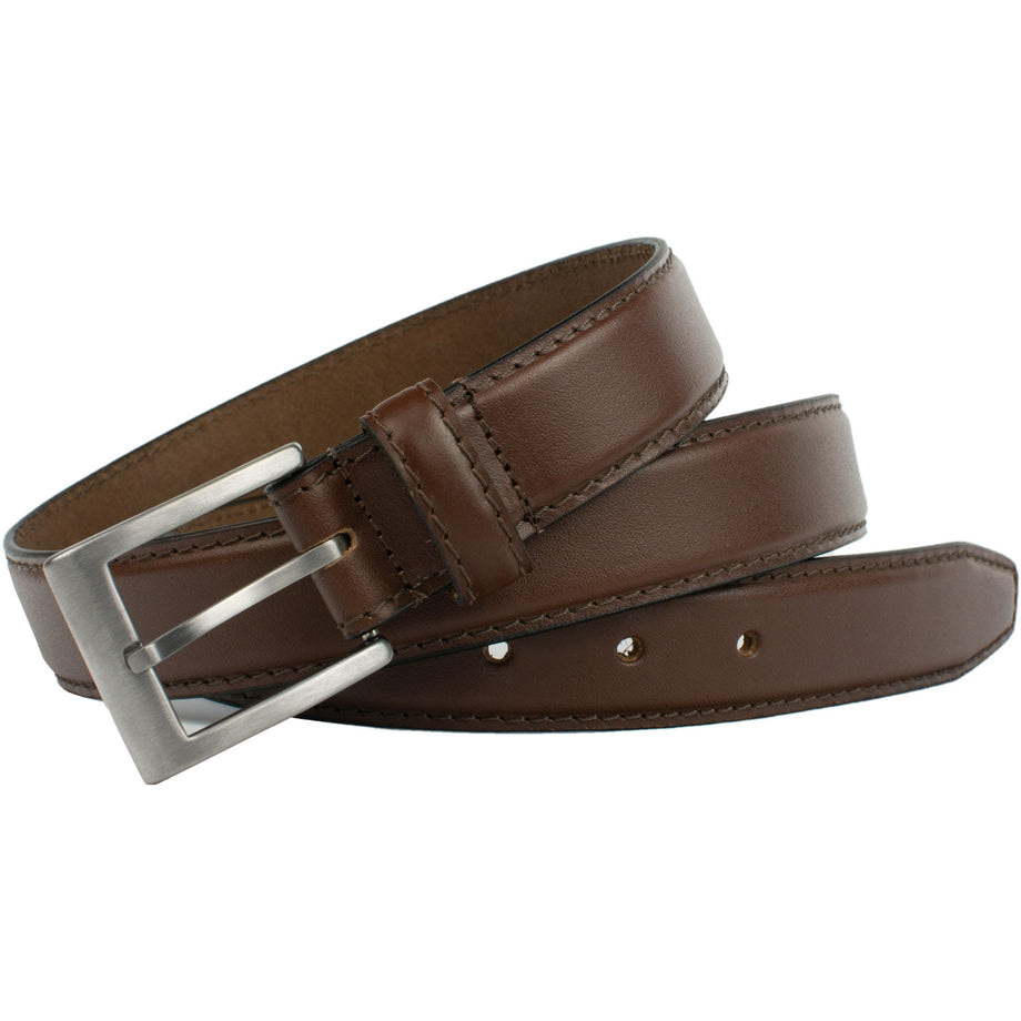 Silver Square Titanium Brown Belt - A Us-made Nickel Free Dress Belt