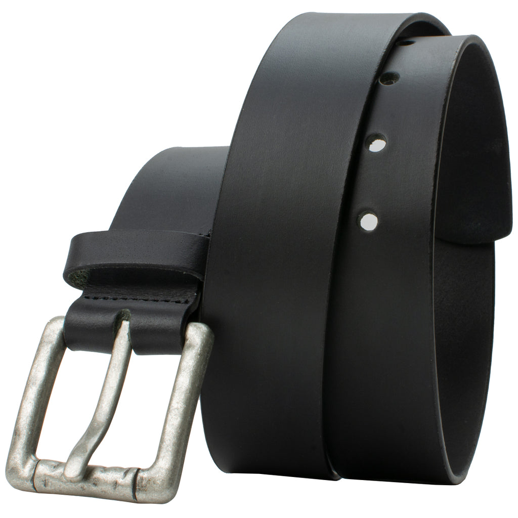 New River Black Leather Belt | USA Made | Nickel Free Buckle 32 inch / Black / Zinc Alloy/Leather