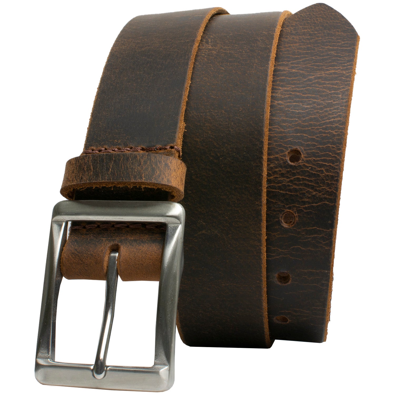 The Site Manager Distressed Leather Brown Belt by Nickel Smart(R)