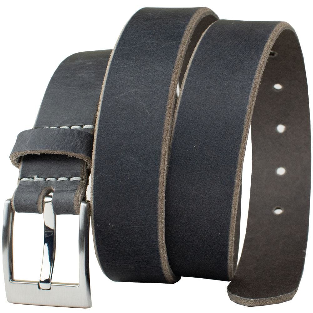 Square Wide Pin Distressed Leather Belt (Gray) by Nickel Smart(R)