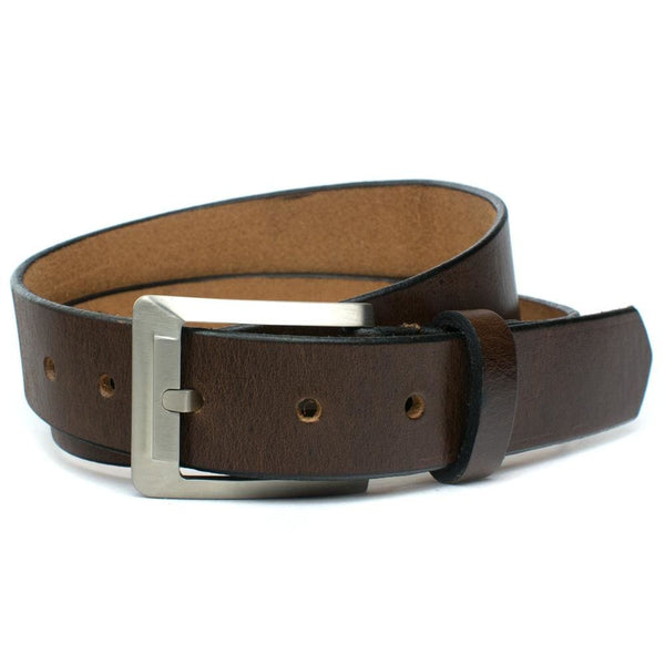 Titanium Dress Brown Belt-top grain leather, allergist recommended