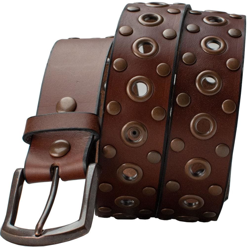 Studded Belt- Brown Leather- Nickel Free