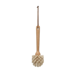Beech Wood Dish Brush w/ Leather Strap, Natural