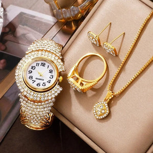 Luxury Watch Rhinestone Women Wristwatch For Girl Ladies Jewelry Set - Gemstone Gold - Jewelry Set For Girls
