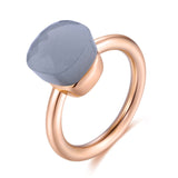 Natural Blue Topaz Ring 14K Rose Gold Women Wedding Jewelry