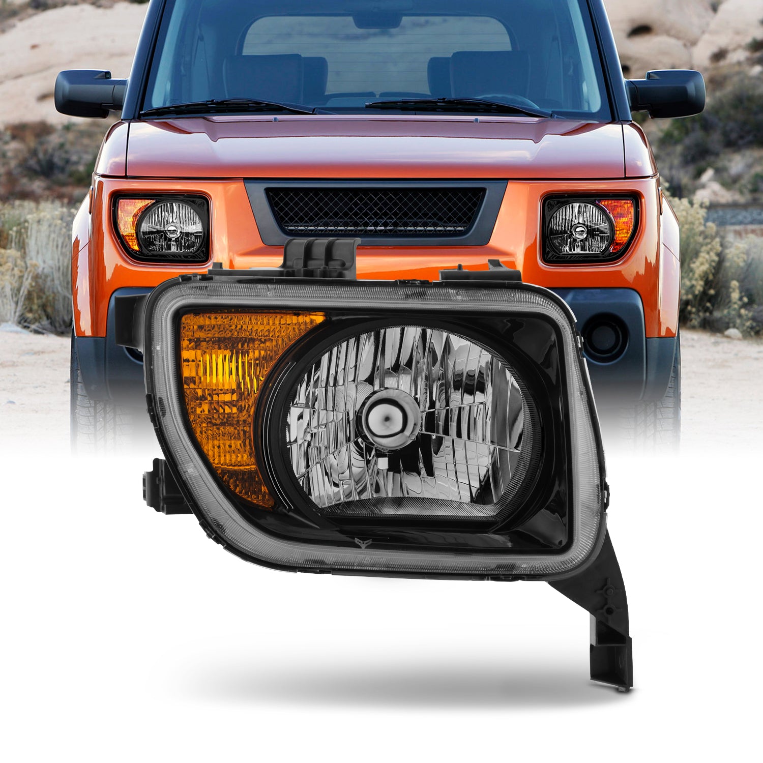 AKKON - Fit 2007-2008 Honda Element 07-08 OE Style Halogen Headlight Headlamp Black Housing Passeneger Right Side Replacement Direct Fit Assembly