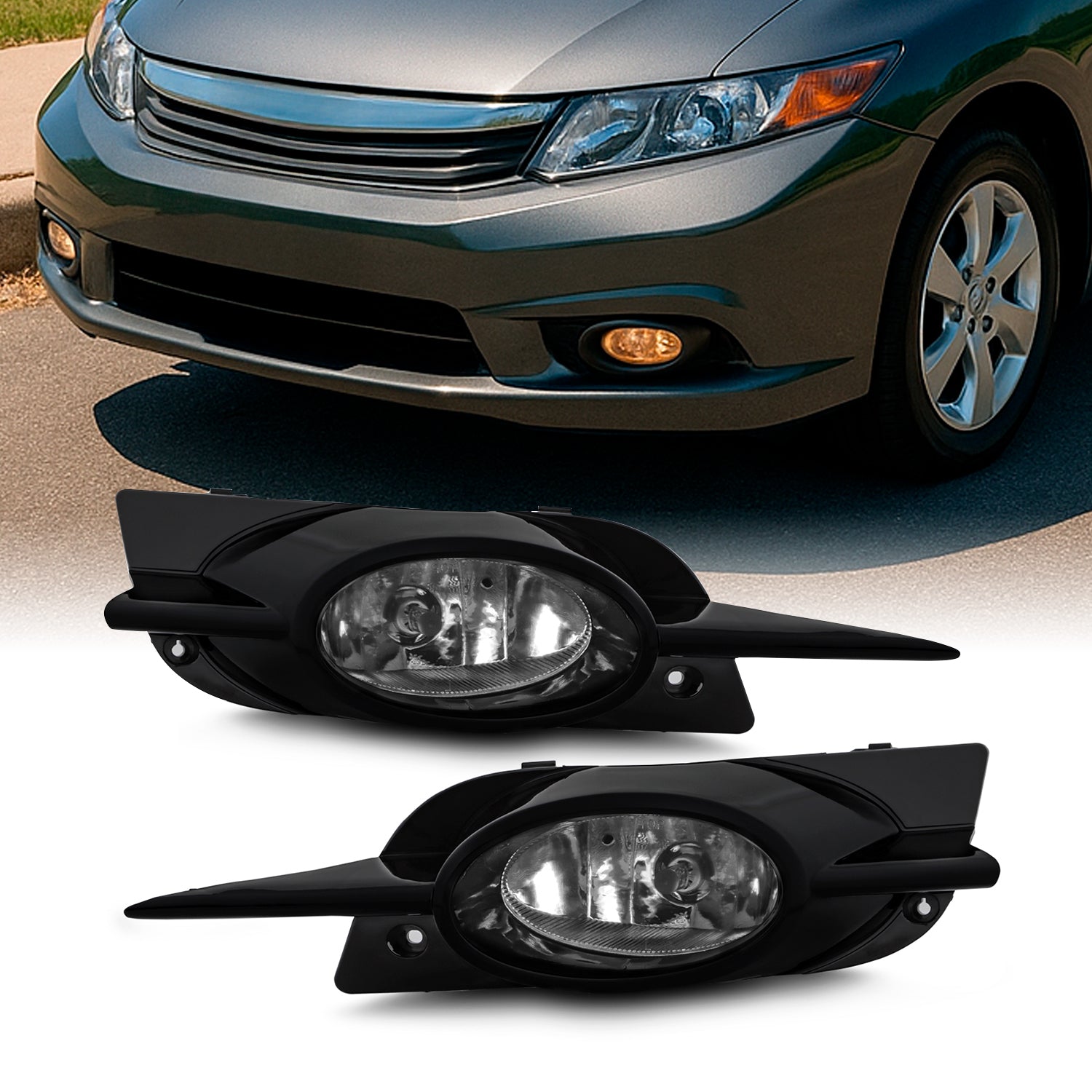 AKKON - For Honda Civic Coupe JDM Clear Bumper Driving Fog Lights Driver/Passenger Lamps with Bulbs/Switch