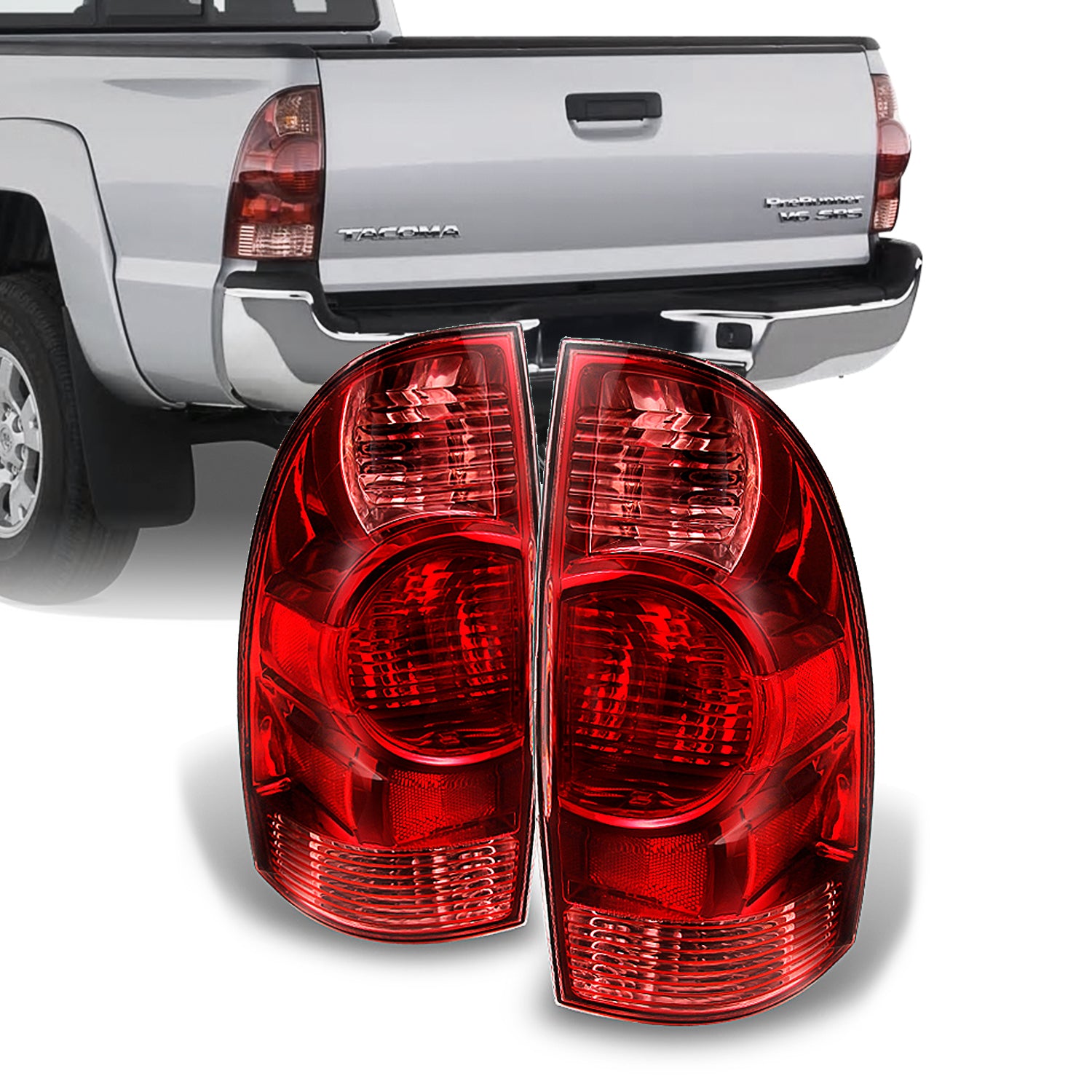 AKKON - For 05-15 Toyota Tacoma Pickup Truck Red Clear Rear Tail Light