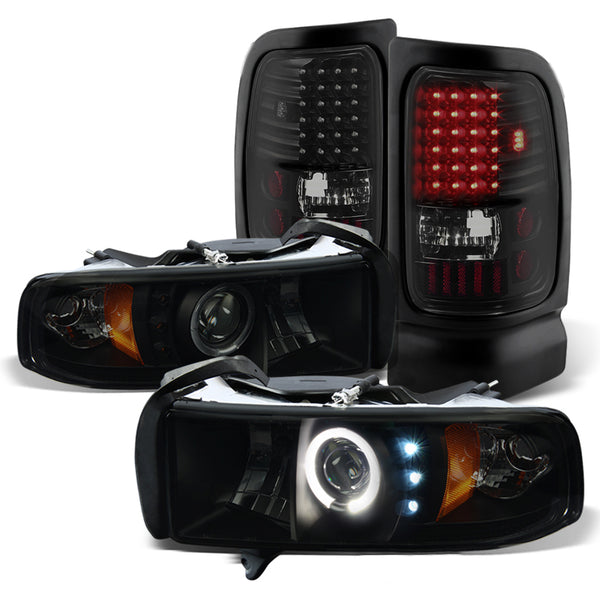  AKKON - For Dodge Ram 2009-2018 1500  10-18 2500/3500 Black  Halo Projector LED Headlights + Dark Red Smoked Tail Light Combo :  Automotive
