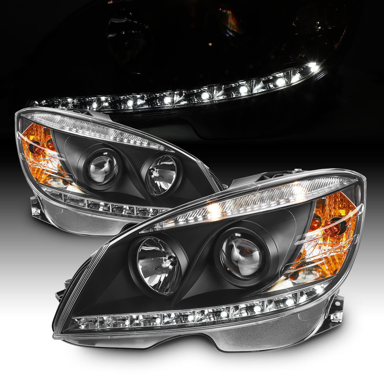 AKKON - For 01-07 Benz W203 C-Class 4-Doors Sedan Black Bezel LED [Dua