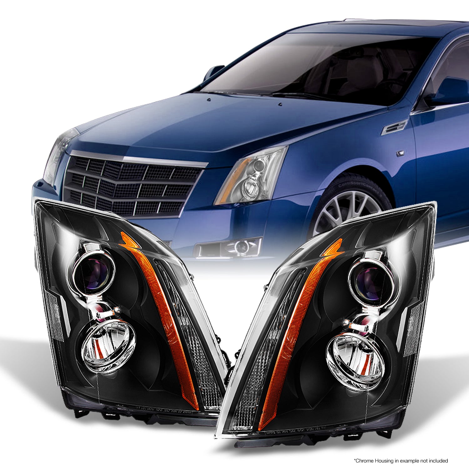 AKKON - For Cadillac CTS Projector Halogen Type Black Headlights Repla