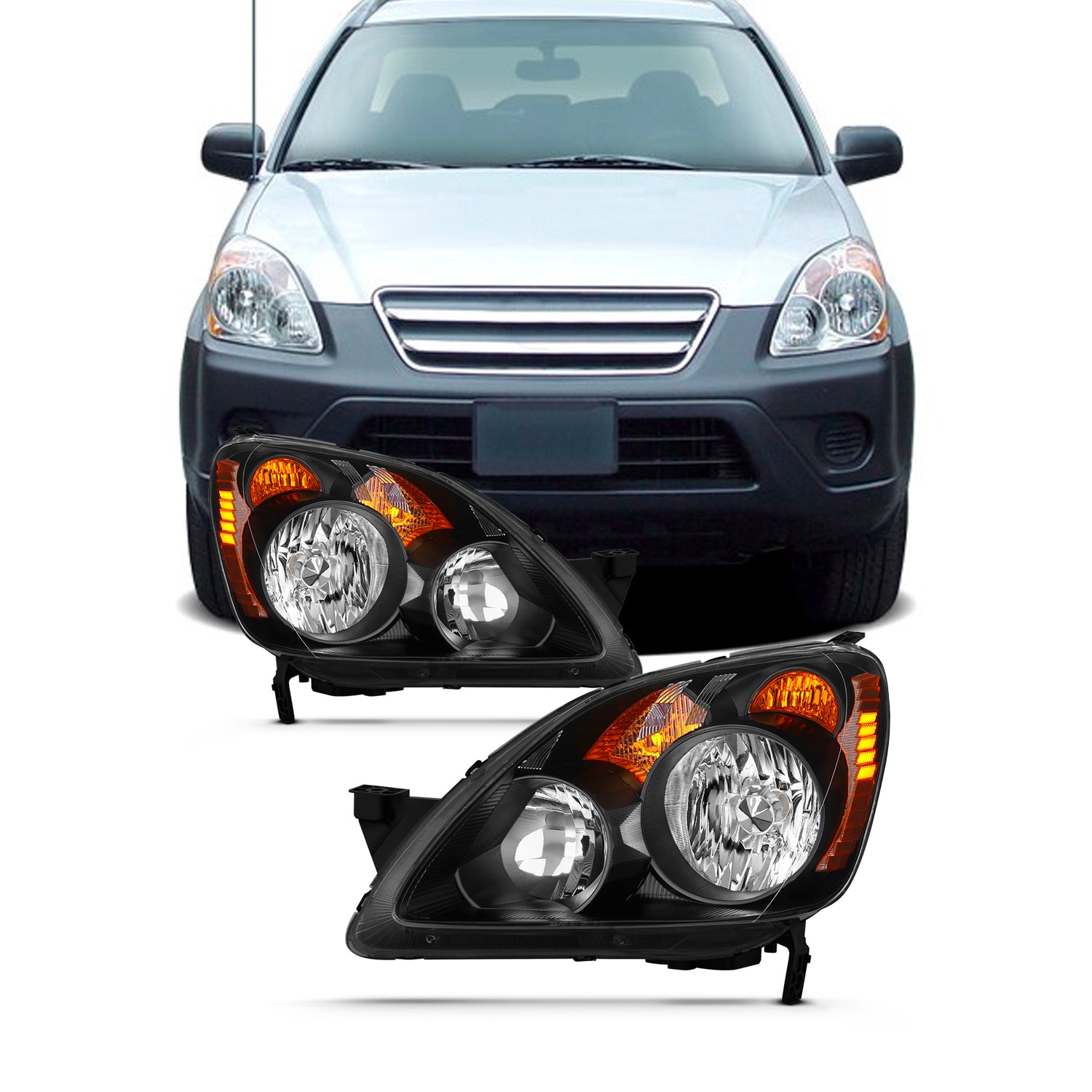 AKKON - For 2007-11 Honda CR-V Headlights Assembly w/Amber Corner Blac