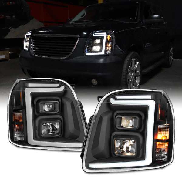 AKKON - Fits 2007-2014 GMC Yukon XL 1500 2500 SUV Black Headlights + L