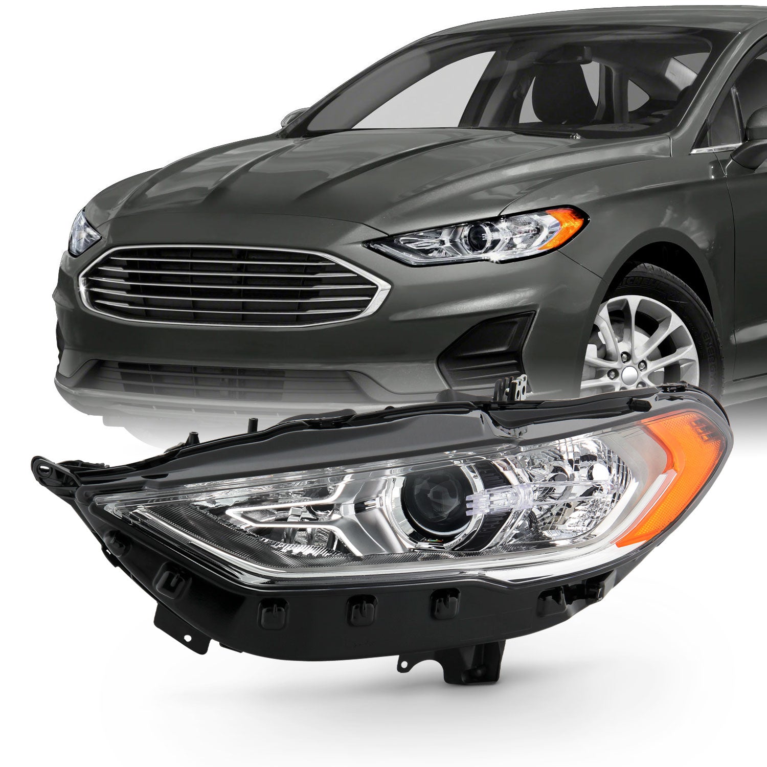 Fits 2017-2020 Ford Fusion Halogen w/ LED DRL Model Projector