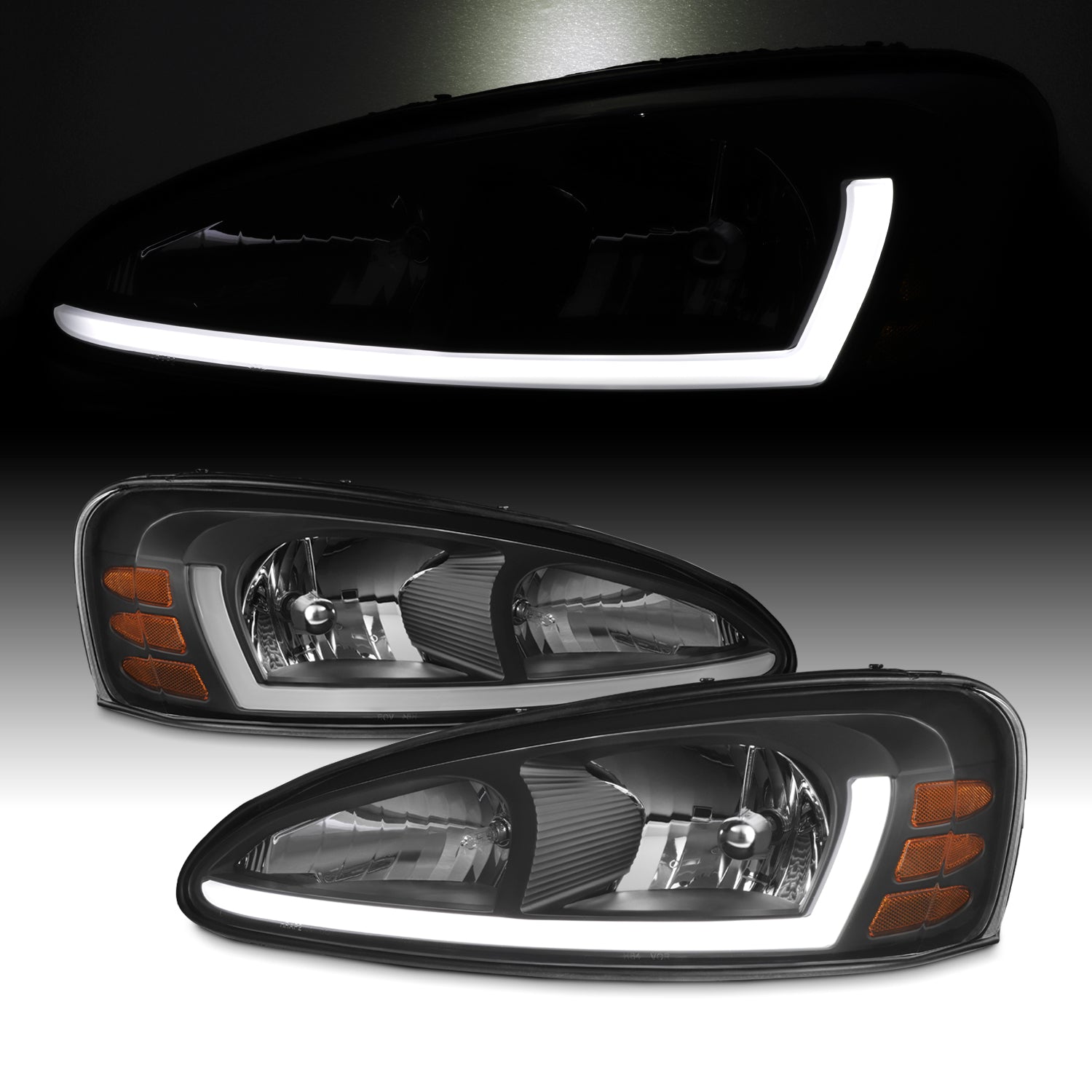 AKKON - For Pontiac Grand Prix Black Bezel Headlights Replacement+LED