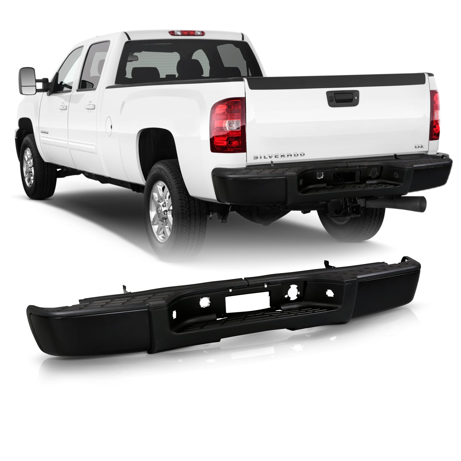 AKKON - Full Black Rear Bumper Fits 2007-2013 Chevy Silverado / GMC Si