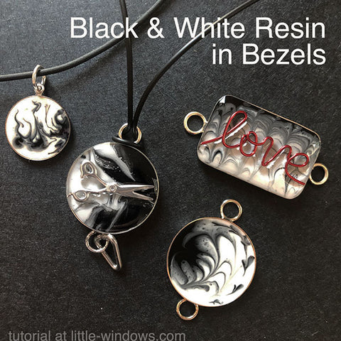 resin casting jewelry making black white in bezels