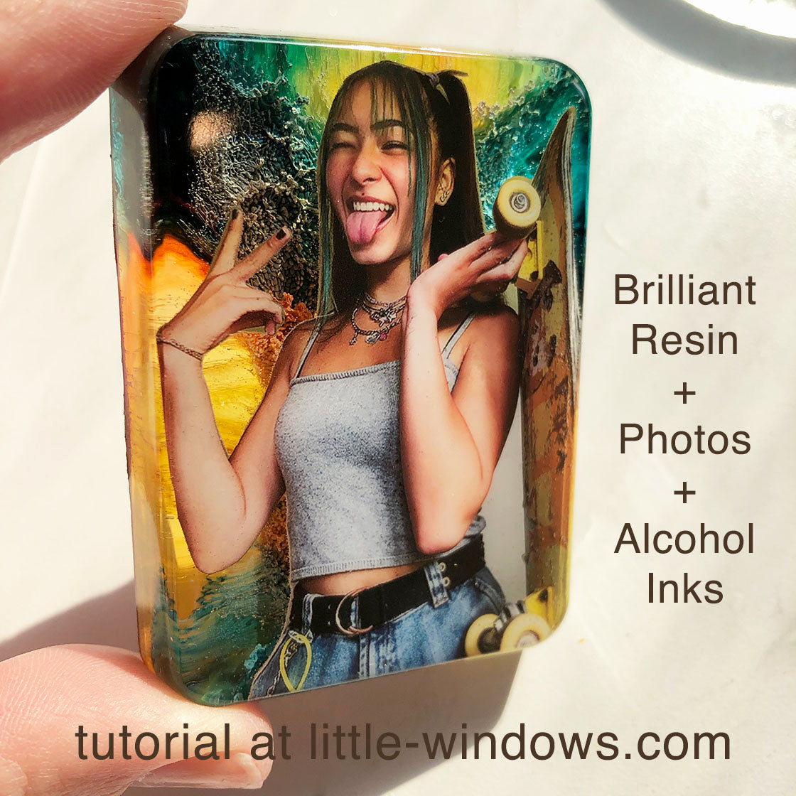 alcohol inks in epoxy resin with photos colorant keepsakes