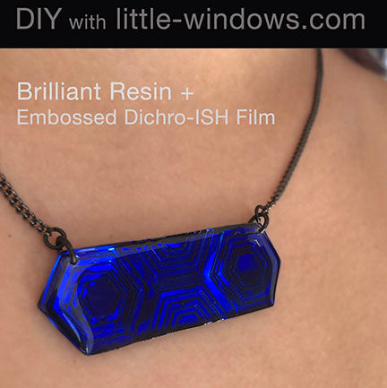 resin jewelry doming necklace embossed dichro film blue hex bar