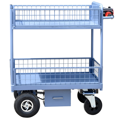 Blue Powered Shelf Trolley with Sides