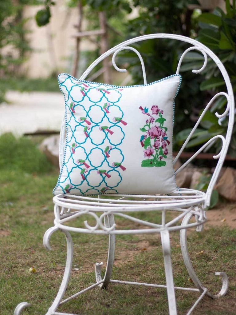 Padmaja Hand Block Print Cotton Cushion Cover 16 Inch Pinklay