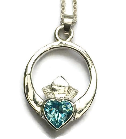 Silver claddagh with london blue topaz