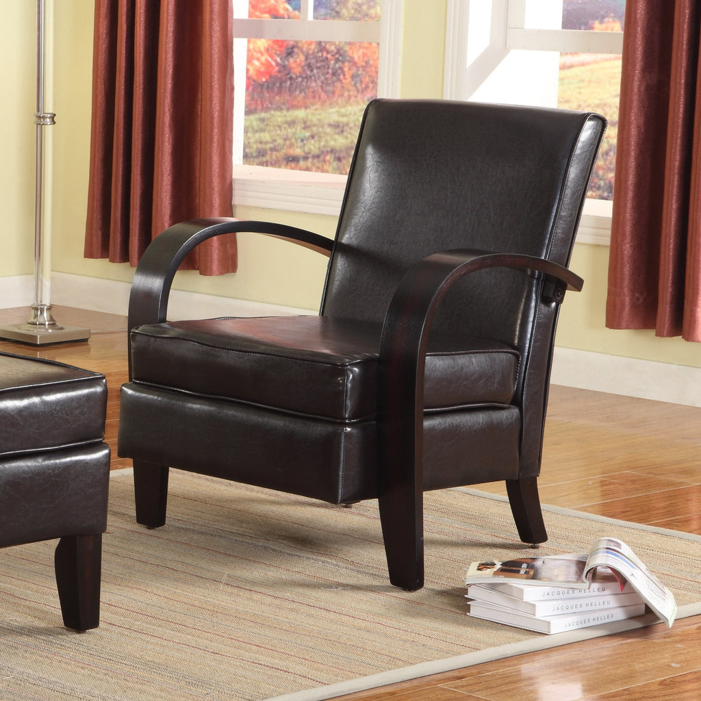 Brown Bonded Leather Arm Chair with Ottoman – Roundhill Furniture