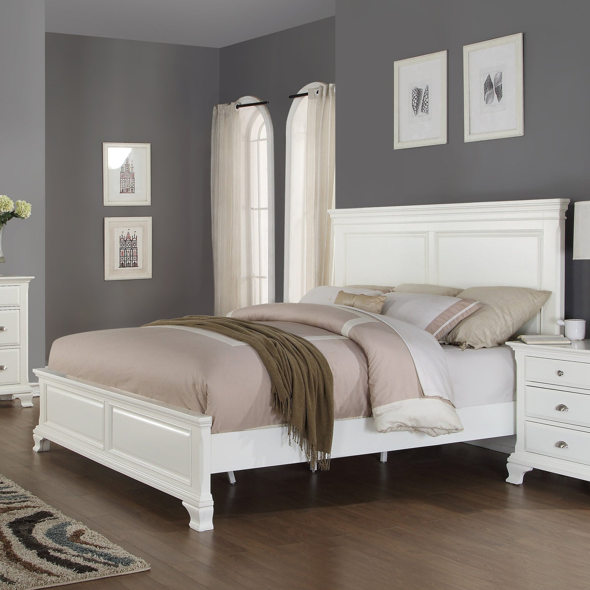 Laveno 012 White Wood QUEEN& KING Bed – Roundhill Furniture
