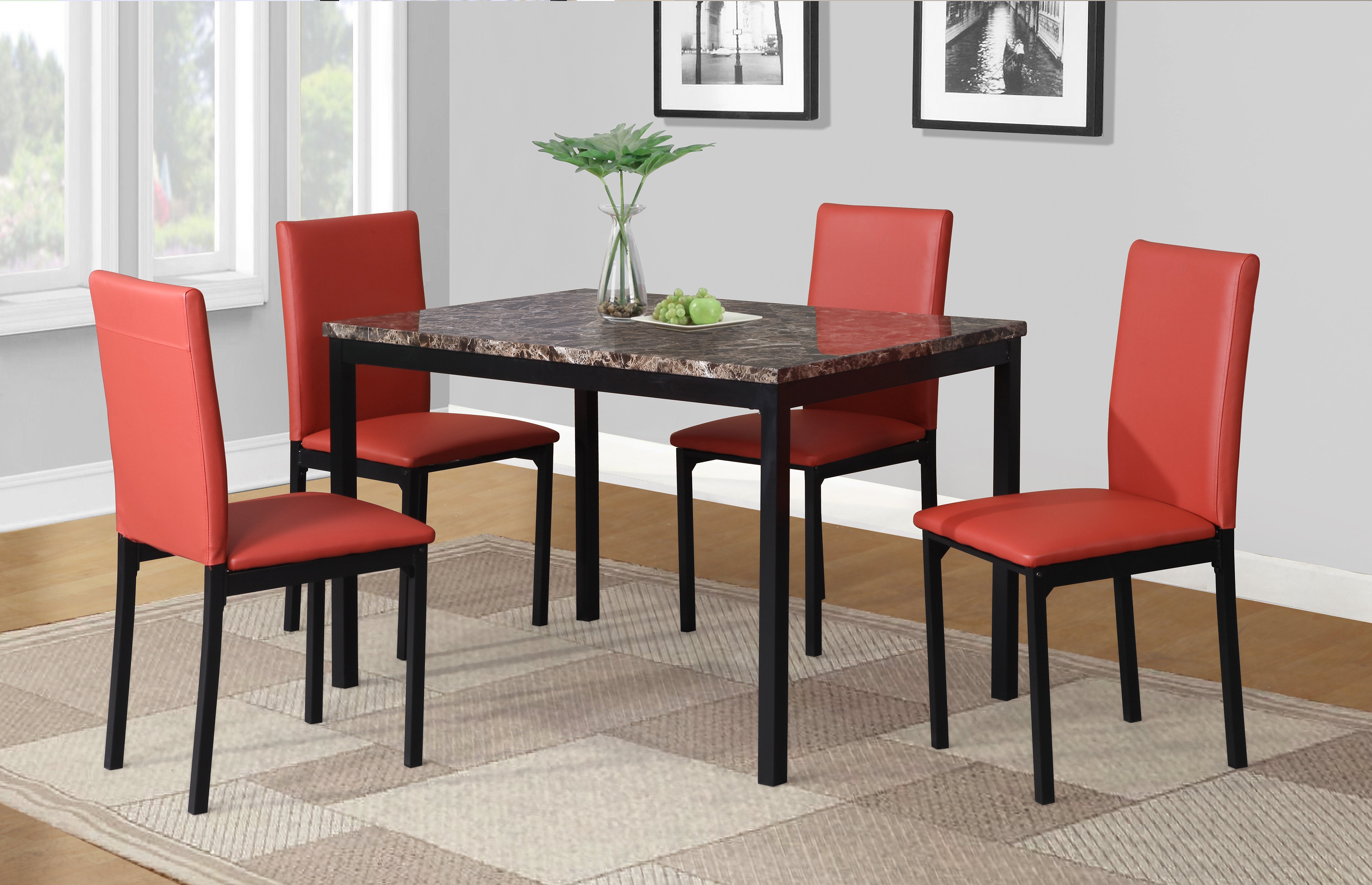 4 red dining chairs