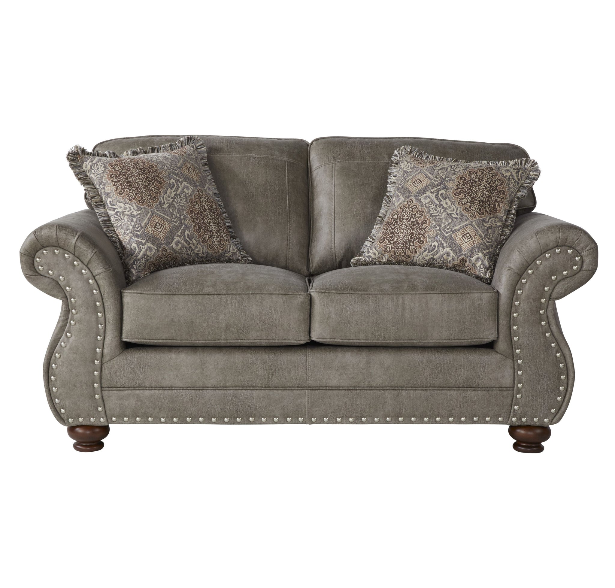 Leinster Faux Leather Upholstered Nailhead Loveseat in Stone Gray