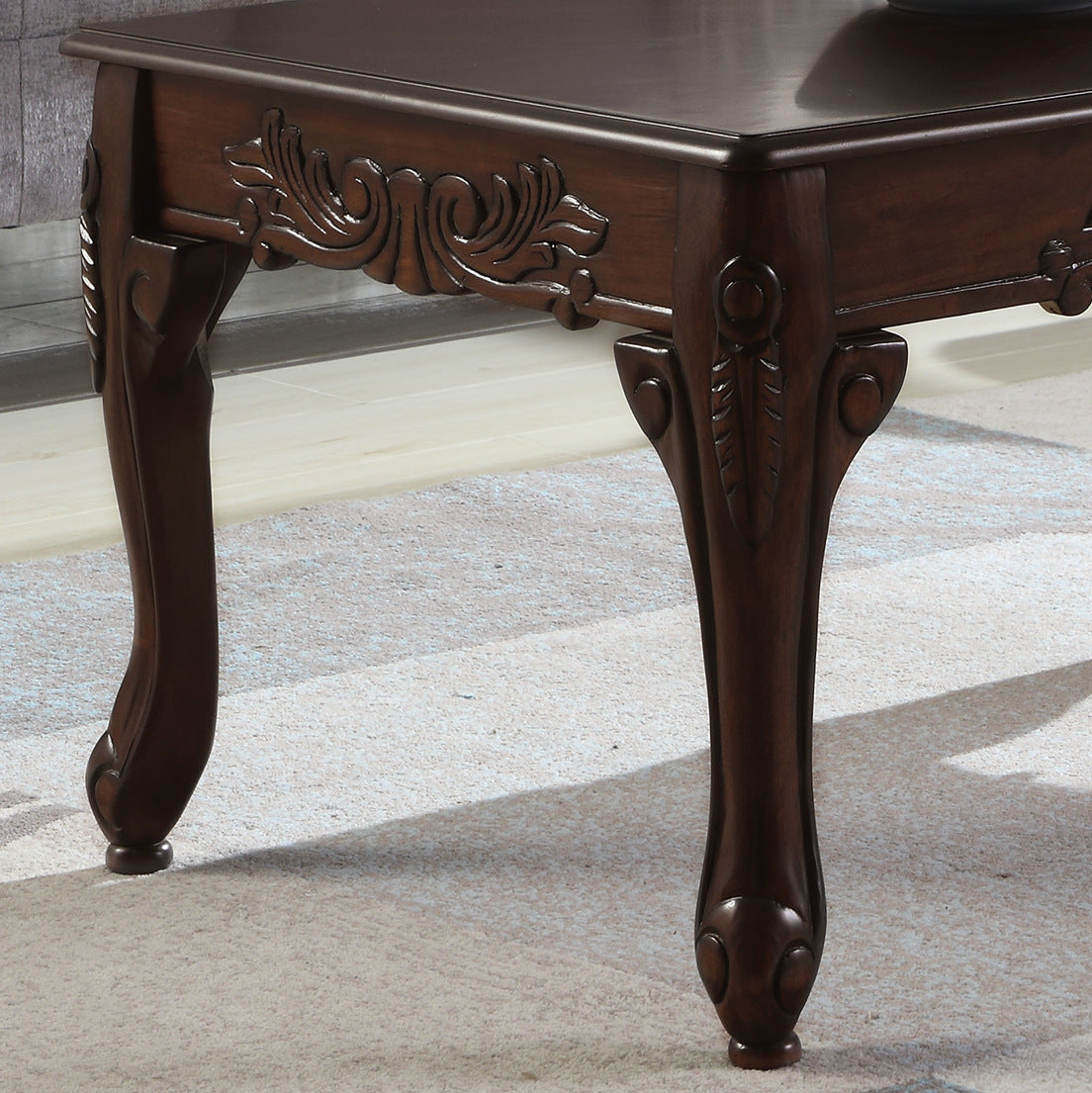 Traditional Ornate Detailing Dark Cherry Finish Wood Coffee Table