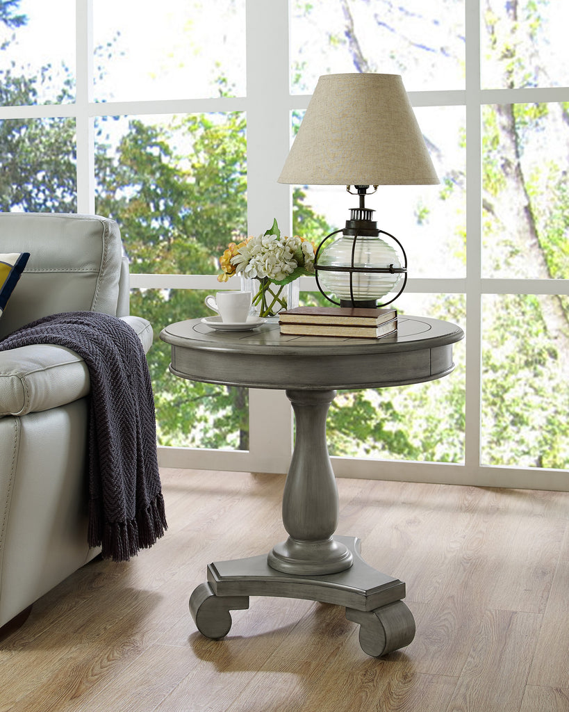 Rene Round Wood Pedestal Side Table, Gray – Roundhill Furniture