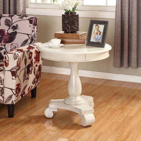 Rene Round Wood Pedestal Side Table, Champagne – Roundhill Furniture