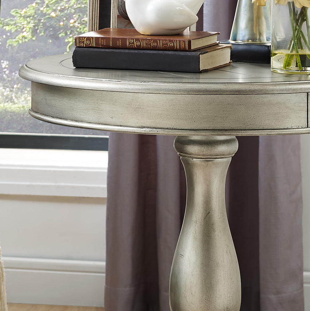 Rene Round Wood Pedestal Side Table, Champagne – Roundhill Furniture