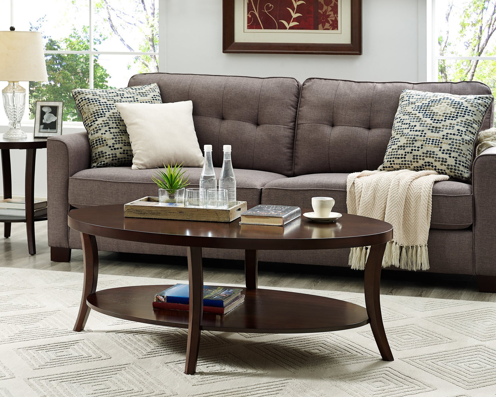 Perth 3Piece Espresso Oval Coffee Table with End Tables Set