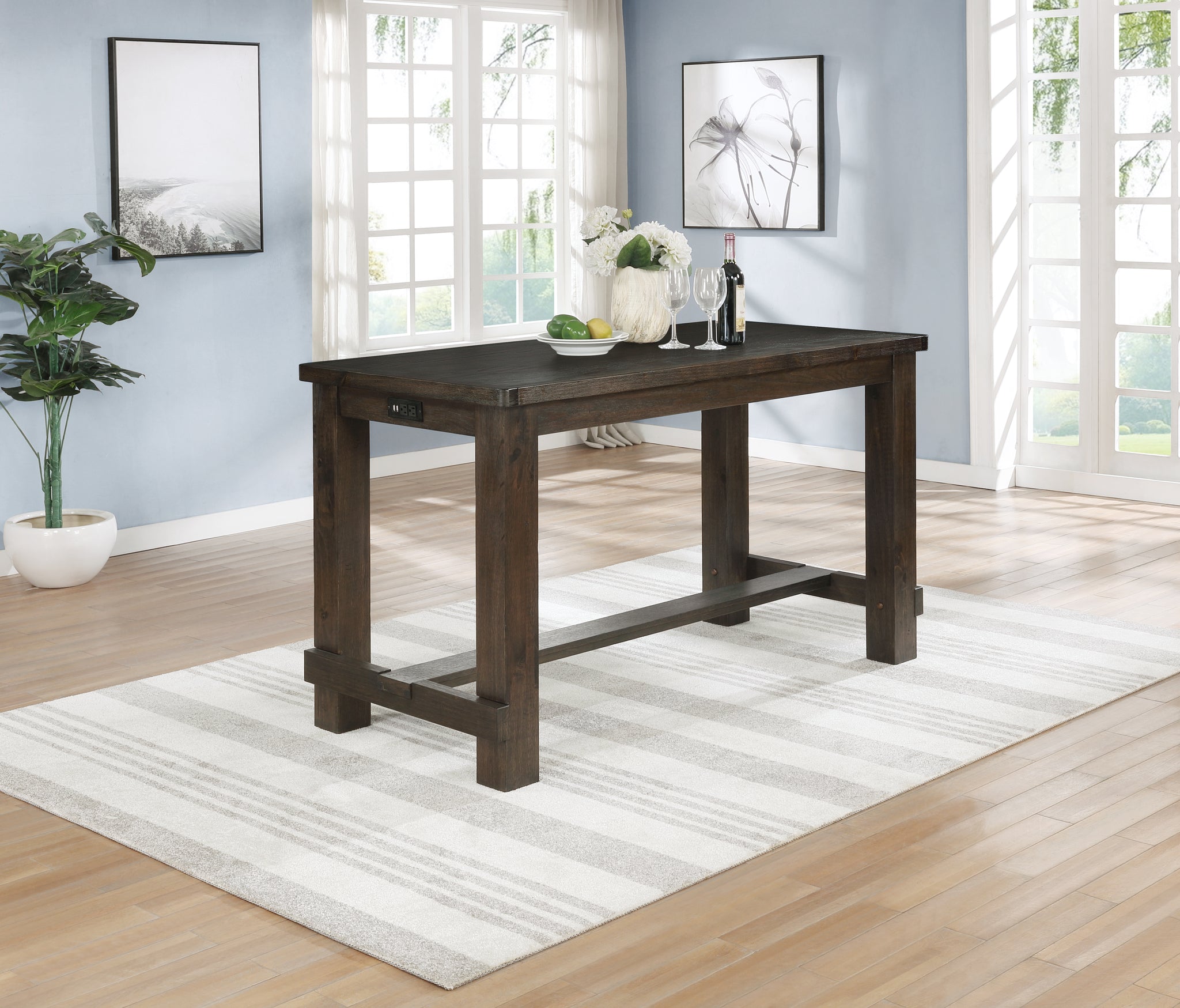 Kessel Brown Brushed Wood Counter Height Dining Table – Roundhill Furniture