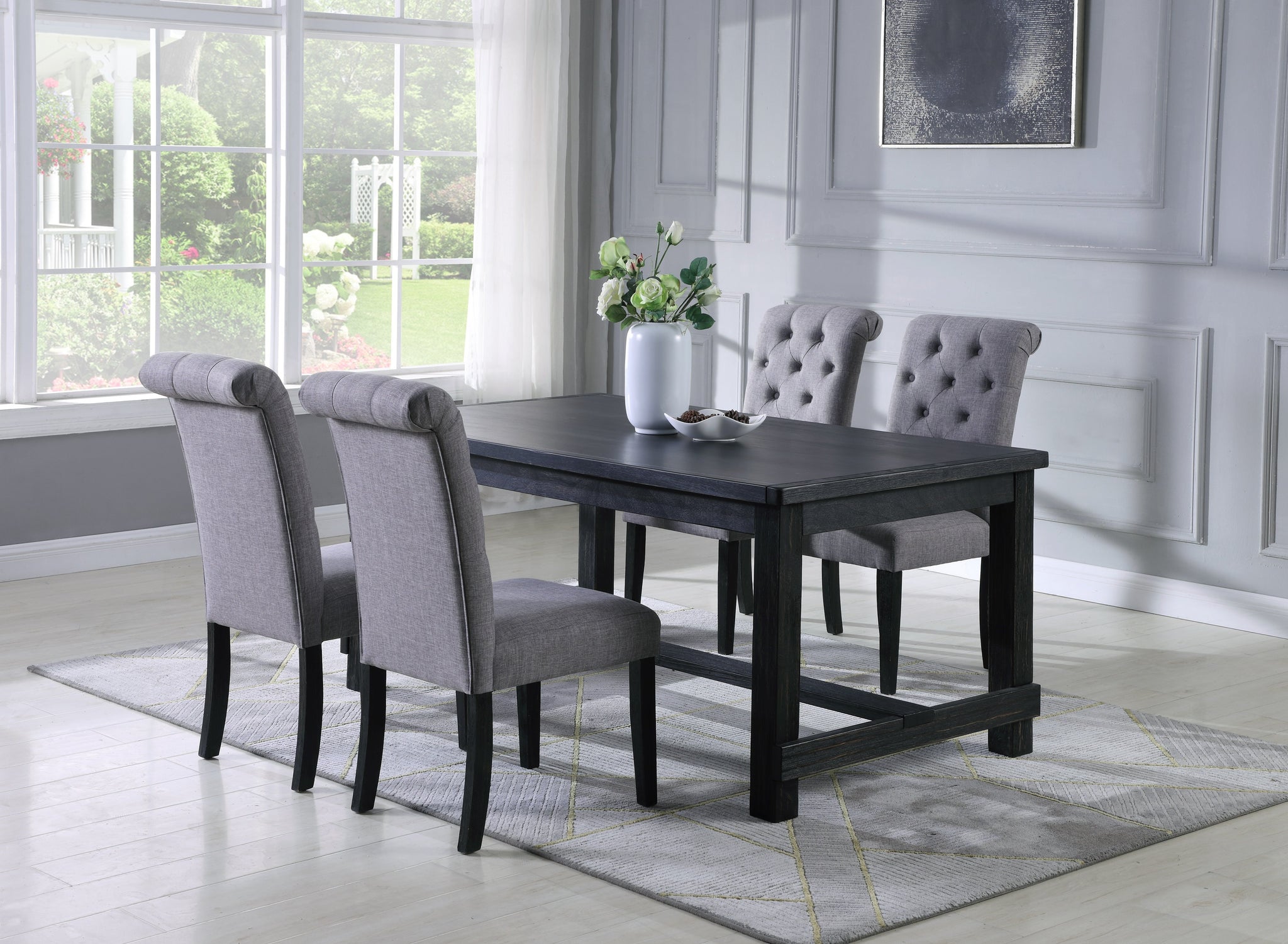 4 Chairs Black Dining Room Set