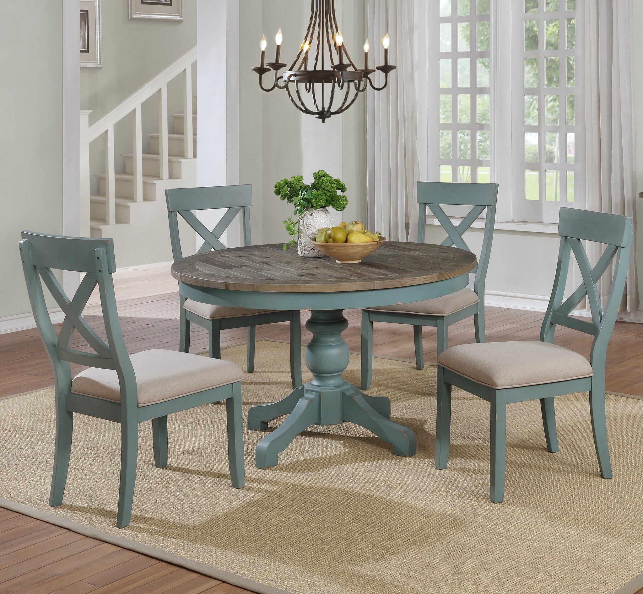 Prato 5-Piece Round Dining Table Set with Cross Back Chairs – Roundhill
