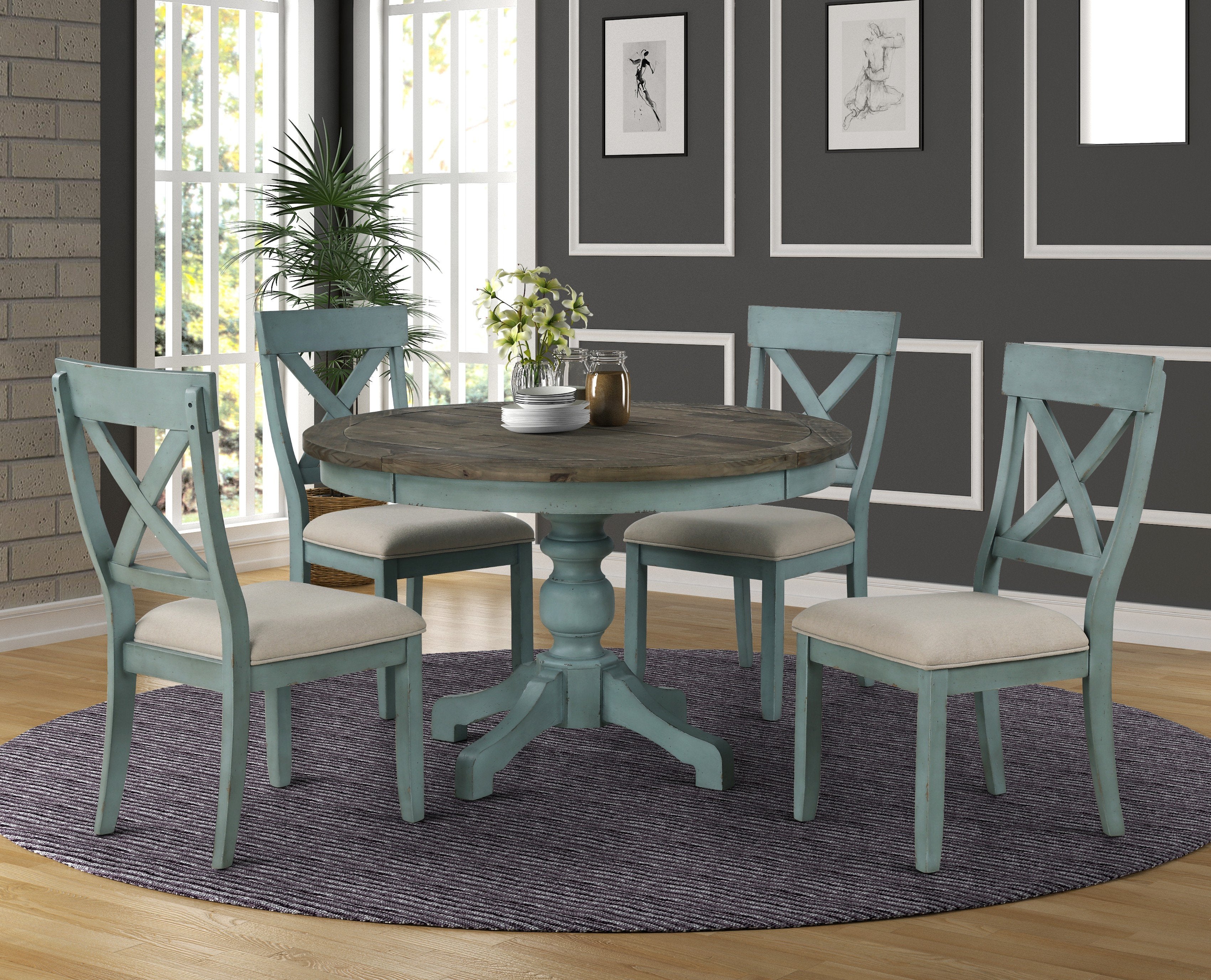 roundhill furniture prato dining table set with cross back chairs