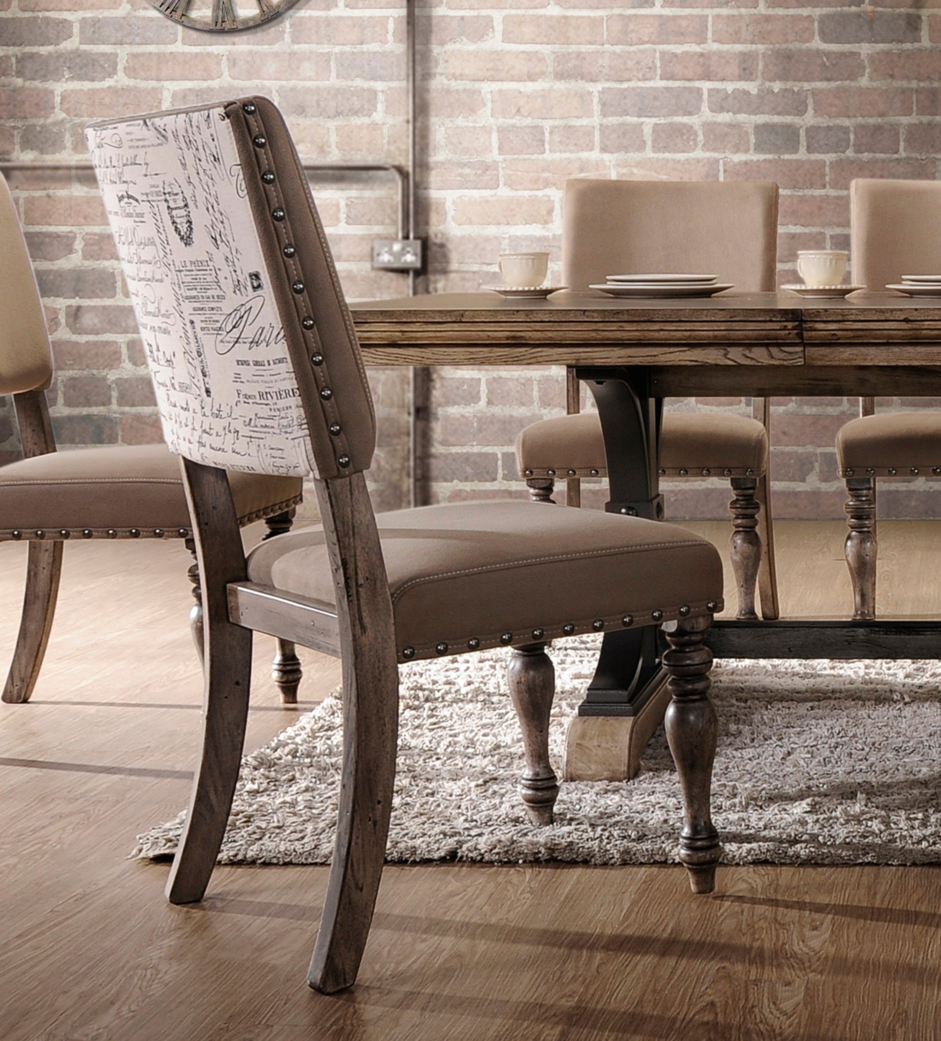 Birmingham 9-piece Driftwood Finish Table with Nail Head Chairs Dining