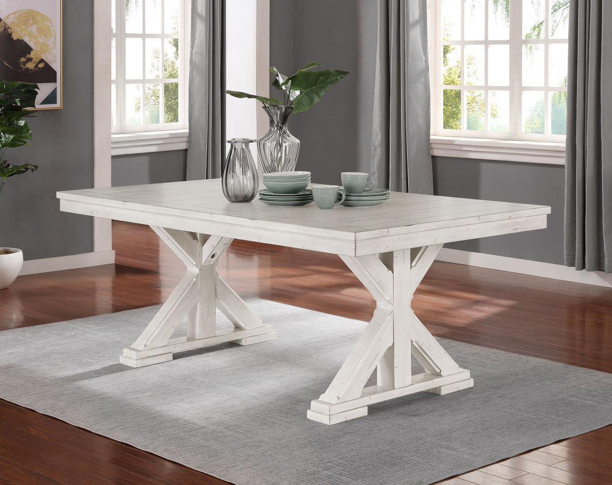 Florina Antique White Wood Trestle Dining Table – Roundhill Furniture