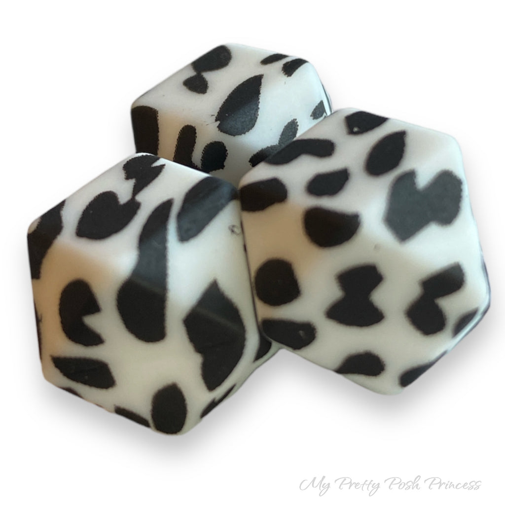 Cute Cow Leopard Print Beads White Black Wooden Round - Temu