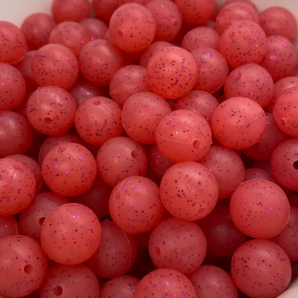 S26-Pink Glitter 15mm Silicone Beads