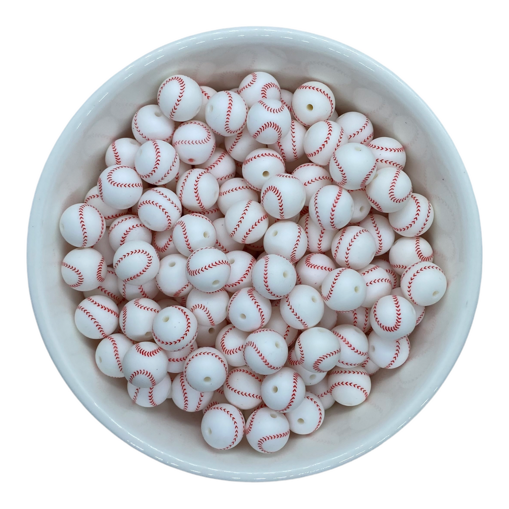 New 30 Pcs Baseball Bead Lot Beads 10mm plastic/acrylic Free Shipping